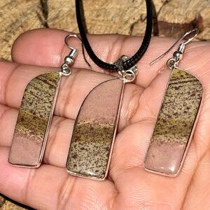 Dendritic Jasper Pendant & Earrings Set